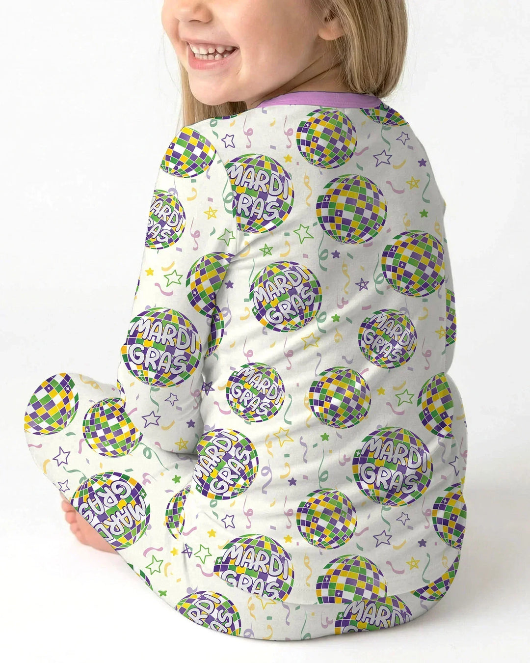 Mardi Gras Disco Ball Bamboo Two Piece Long Sleeve Pajama Set