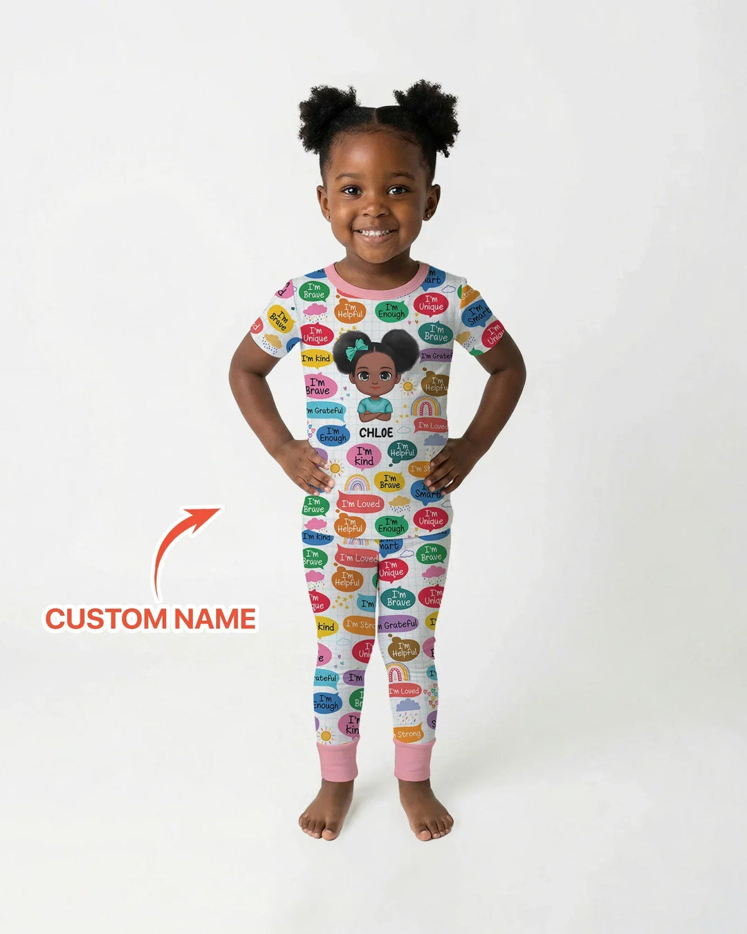 Personalized I'm Kind I'm Brave Bamboo Two Piece Short Sleeve Pajama Set
