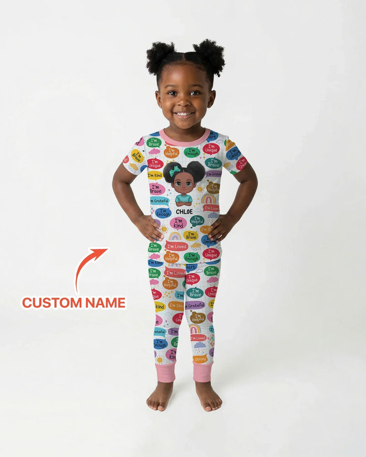 Personalized I'm Kind I'm Brave Bamboo Two Piece Short Sleeve Pajama Set