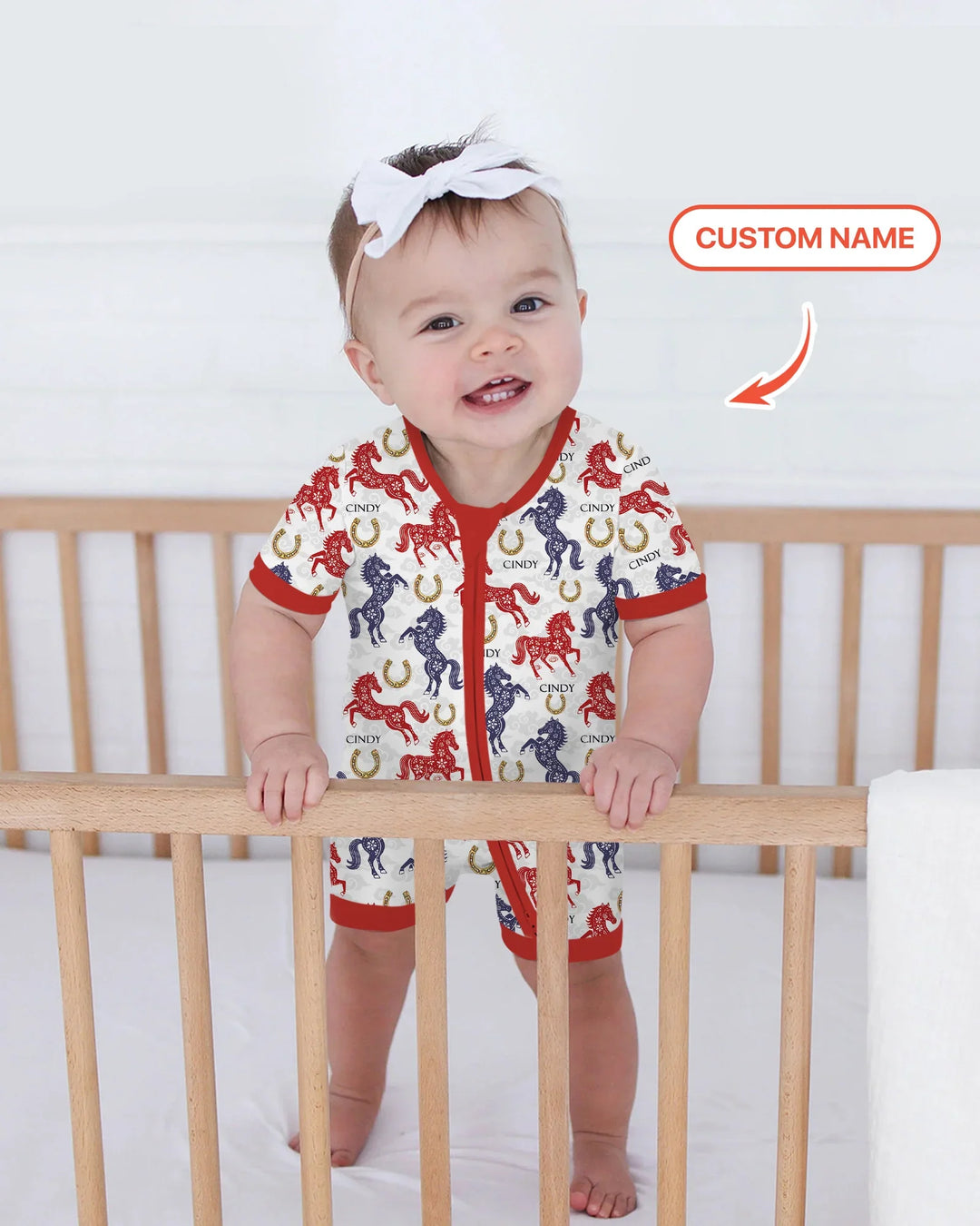 Custom Name Chinoiserie Horses Bamboo Shorty Zippy