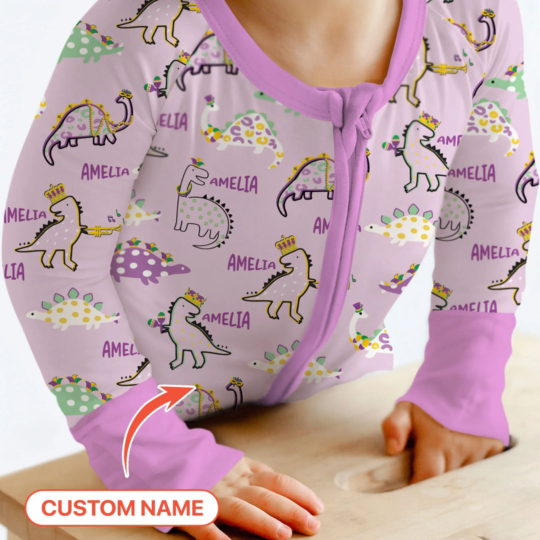 Custom Name Mardi Gras Saurus Bamboo Convertible Zippy