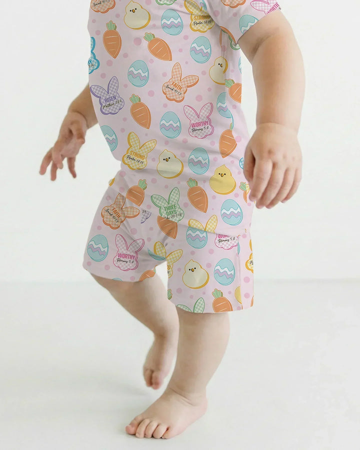 Easter Christian Bunny Bamboo Two Piece Short Sleeve Shorts Pajama Set