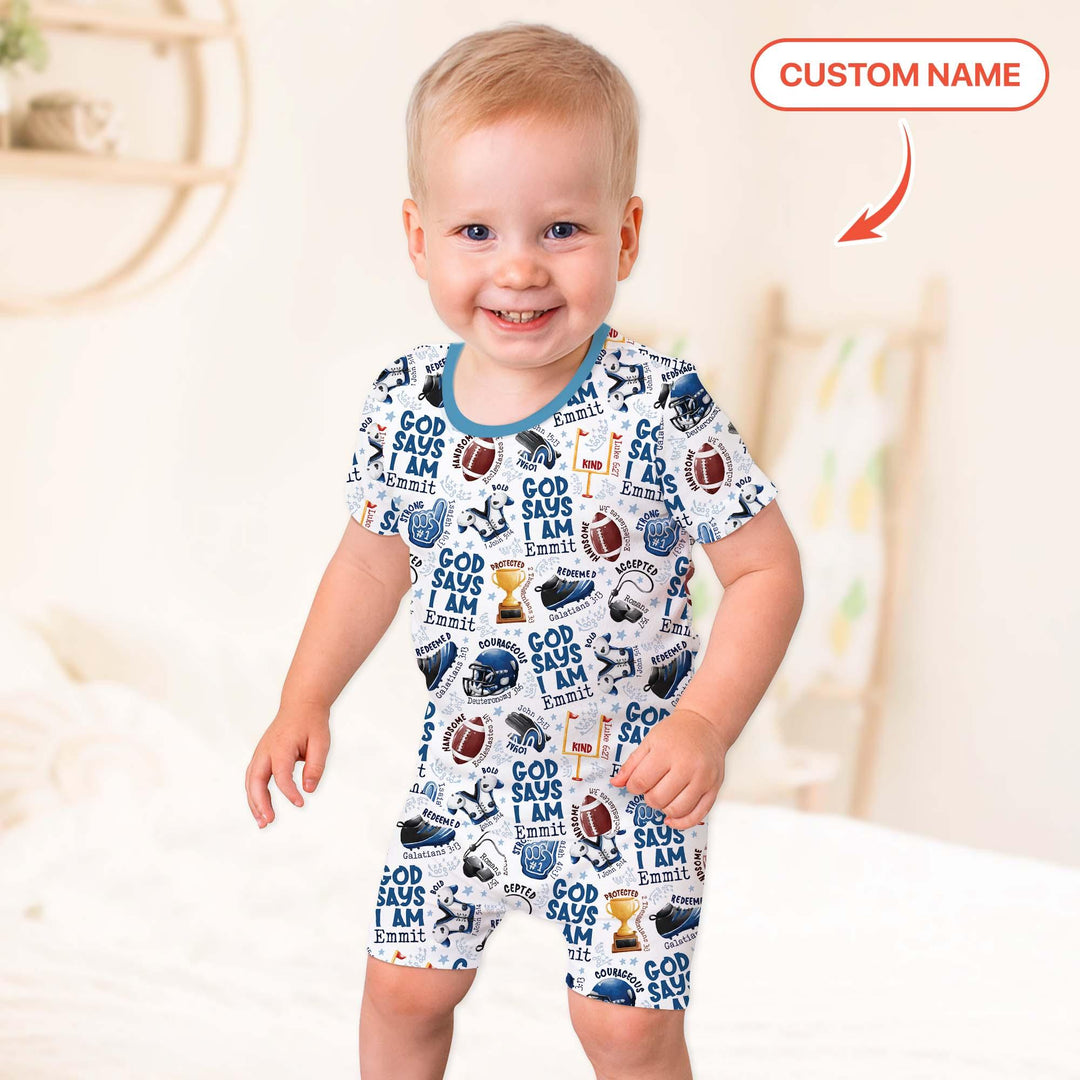 God Says I Am Touch Down Time Custom Name Bamboo Two Piece Short Sleeve Shorts Pajama Set