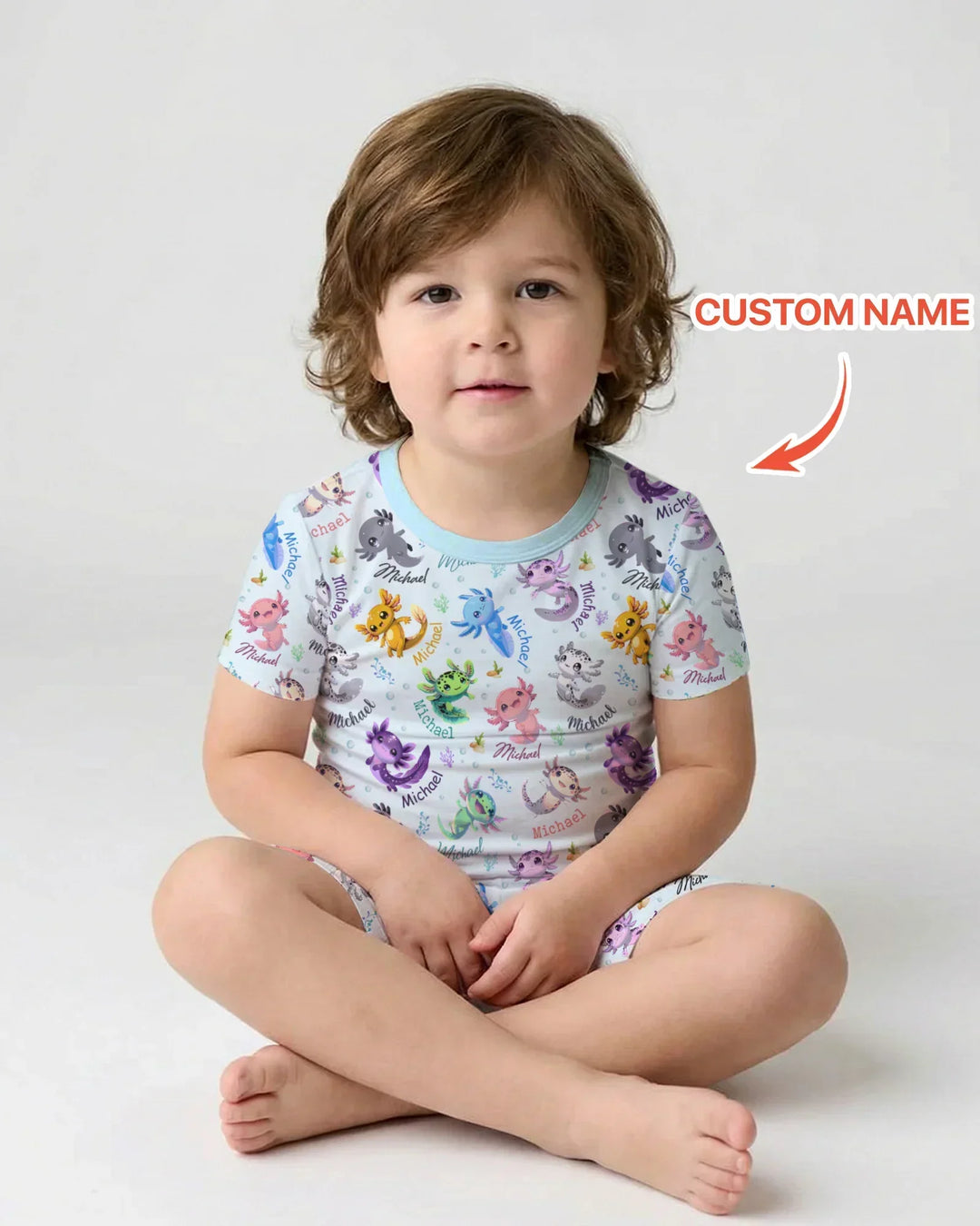 I Love You Axolotl Custom Name Bamboo Two Piece Short Sleeve Shorts Pajama Set