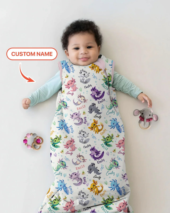 I Love You Axolotl Custom Name Bamboo Sleep Bag