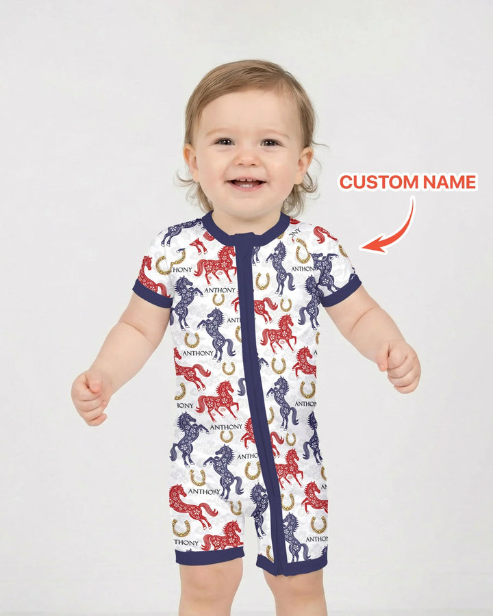 Custom Name Chinoiserie Horses Bamboo Shorty Zippy