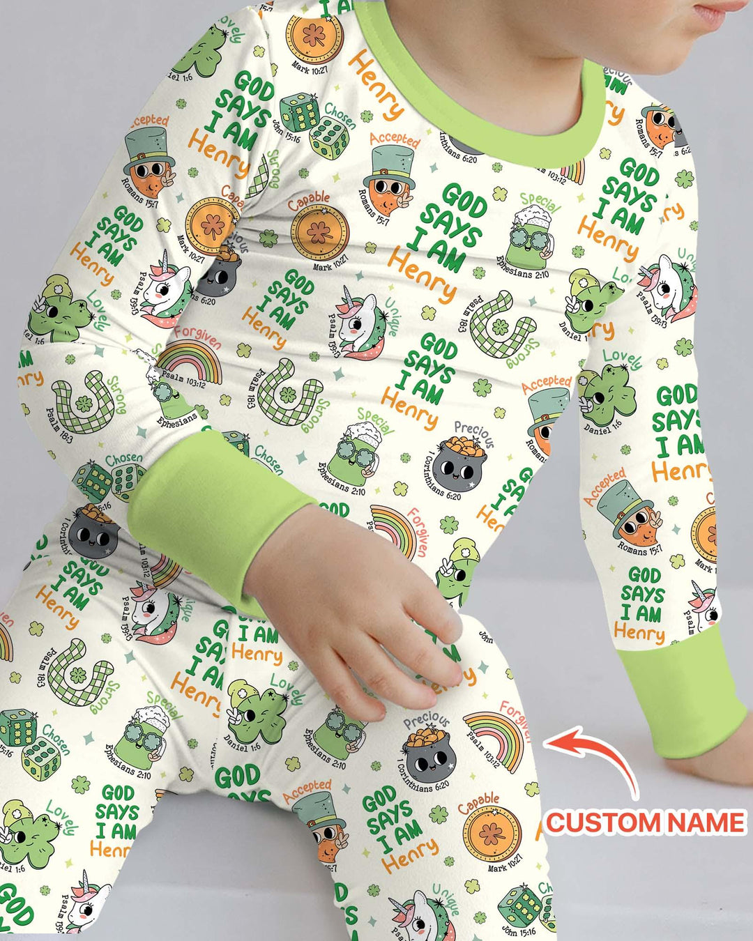 Personalized God Says I Am St. Patrick's Day Family Matching Bamboo Two Piece Long Sleeve Pajama Set