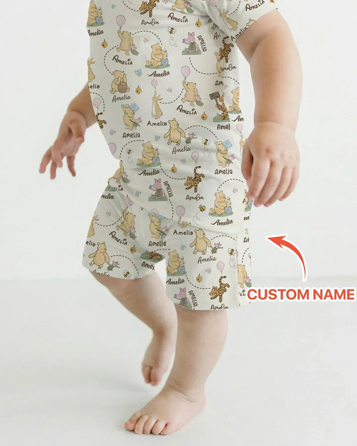 Once Upon A Bear Custom Name Bamboo Two Piece Short Sleeve Shorts Pajama Set