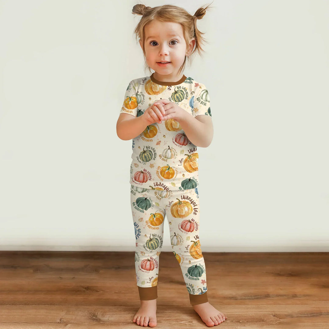Christian Thanksgiving Two Piece Short Sleeve Pajama Set , Christian Thanksgiving Two Piece Short Sleeve Pajama Set - 12-18M / Chocolate Brown