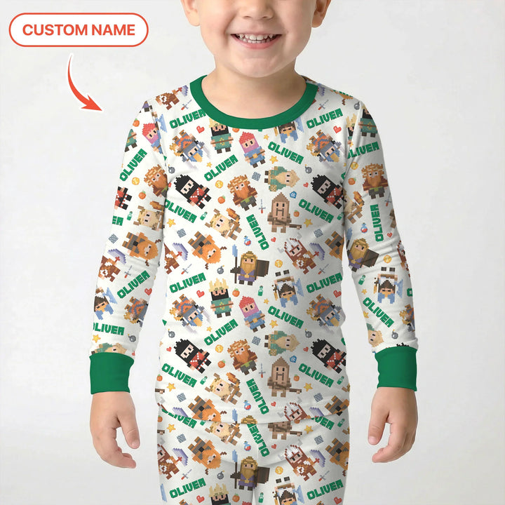 Blocky Buddy Squad Custom Name Bamboo Two Piece Long Sleeve Pajama Set