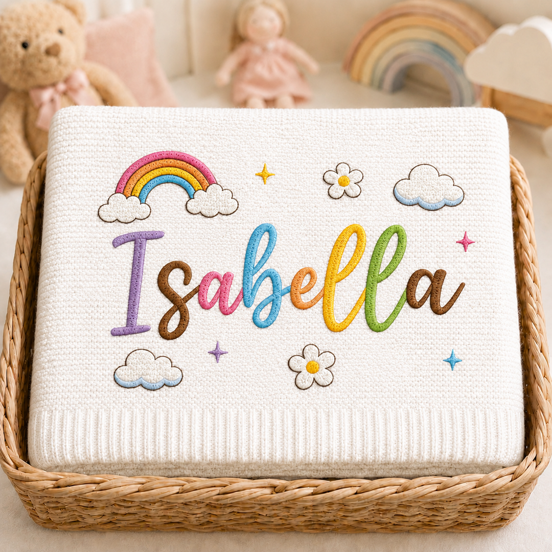 Blue Cloudy Embroidered Baby Cotton Blanket