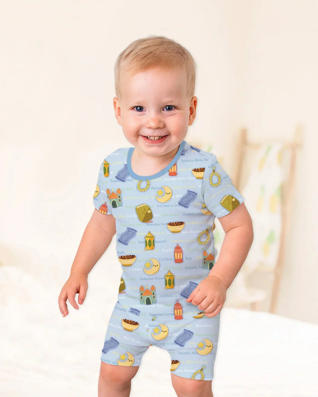 Ramadan Mubarak Family Matching Bamboo Two Piece Short Sleeve Shorts Pajama Set