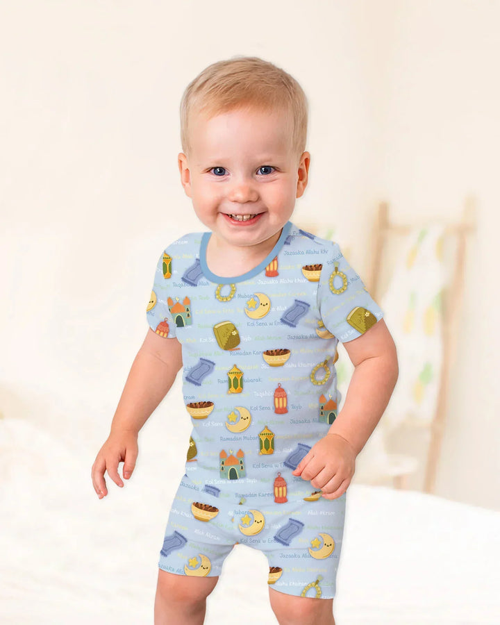 Ramadan Mubarak Family Matching Bamboo Two Piece Short Sleeve Shorts Pajama Set