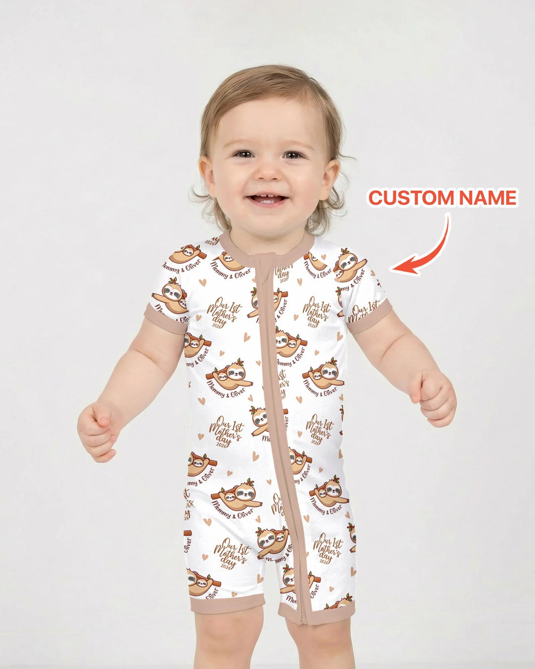 Custom Name Mama & Baby Sloth – Our First Mother’s Day 2026 Bamboo Shorty Zippy