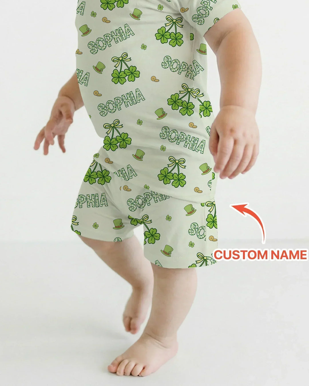 Custom Name Lucky Little Shamrock Bamboo Two Piece Short Sleeve Shorts Pajama Set