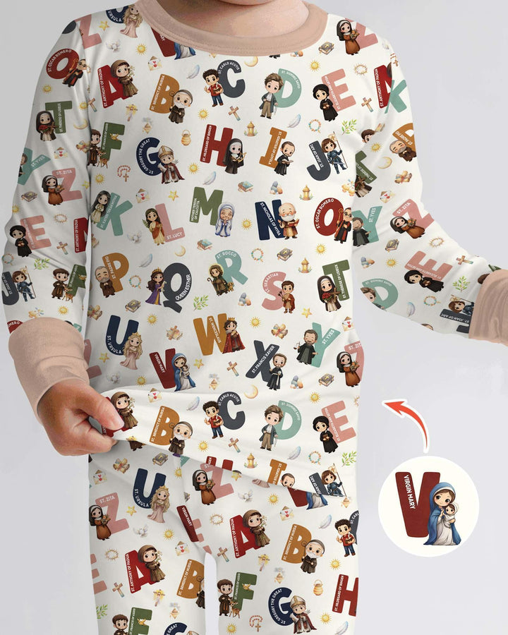 Catholic Saint ABCs Bamboo Two Piece Long Sleeve Pajama Set