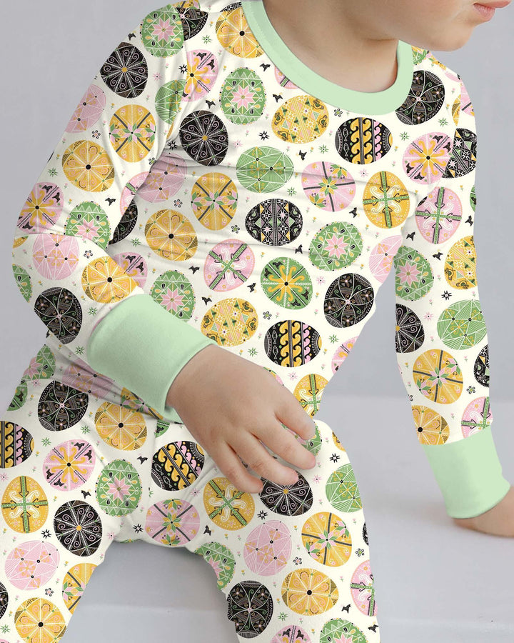 Pysanky Eggs Family Matching Bamboo Two Piece Long Sleeve Pajama Set