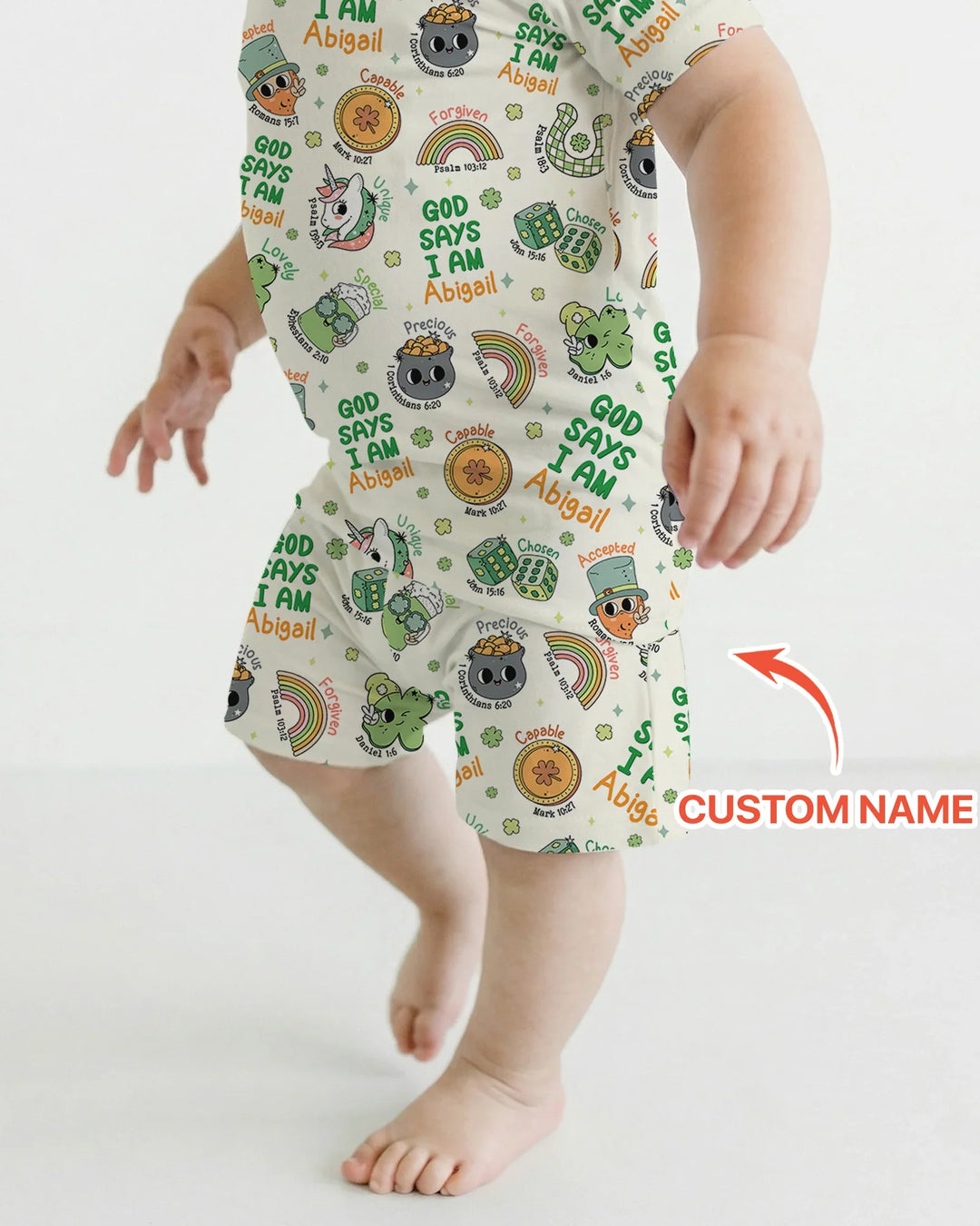Personalized God Says I Am St. Patrick's Day Family Matching Bamboo Two Piece Short Sleeve Shorts Pajama Set