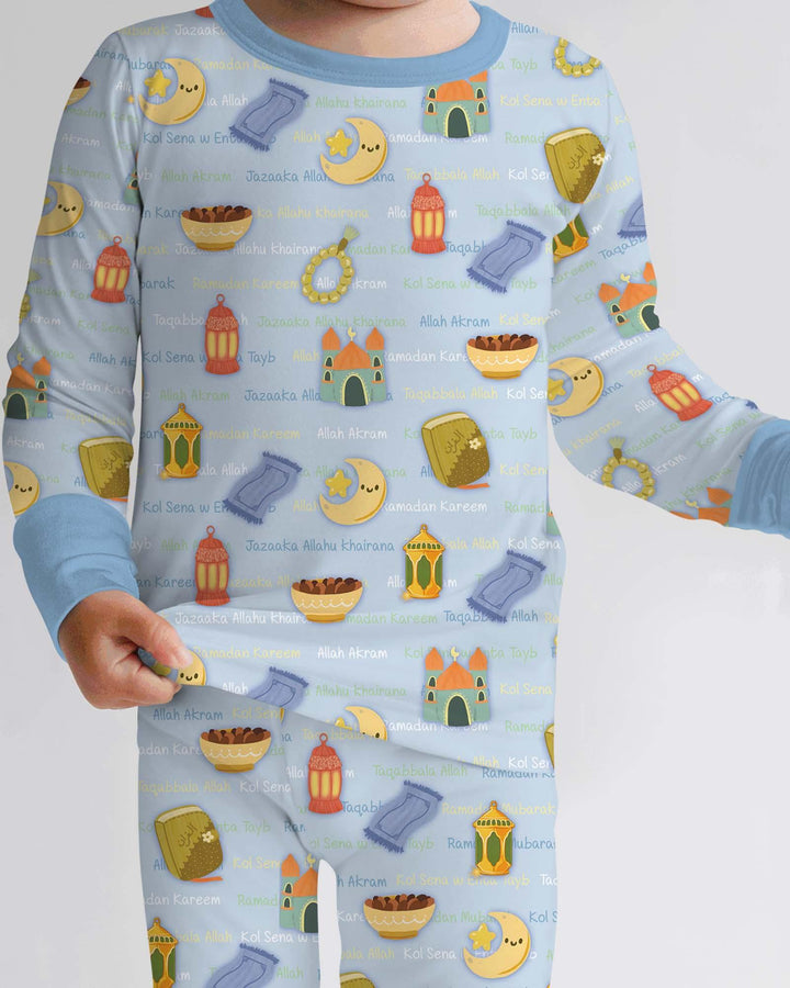 Ramadan Mubarak Family Matching Bamboo Two Piece Long Sleeve Pajama Set