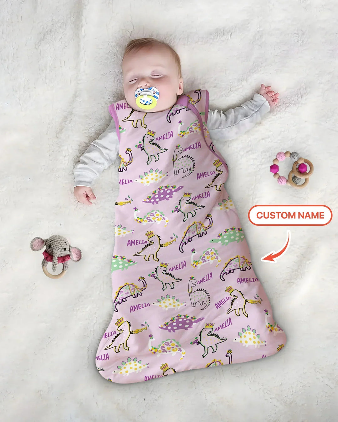 Custom Name Mardi Gras Saurus Bamboo Sleep Bag