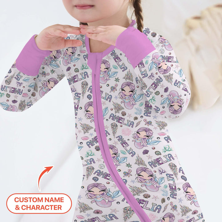 Custom Name Doodle Little Mermaid Bamboo Convertible Zippy