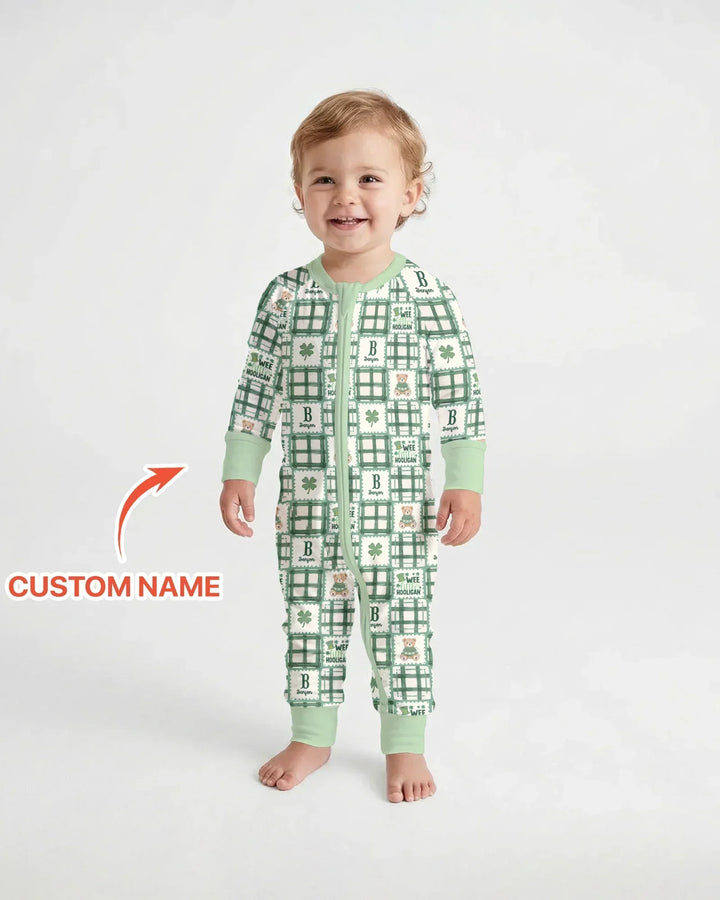 Custom Name Teddy Bear Gingham St. Patrick's Day Bamboo Convertible Zippy