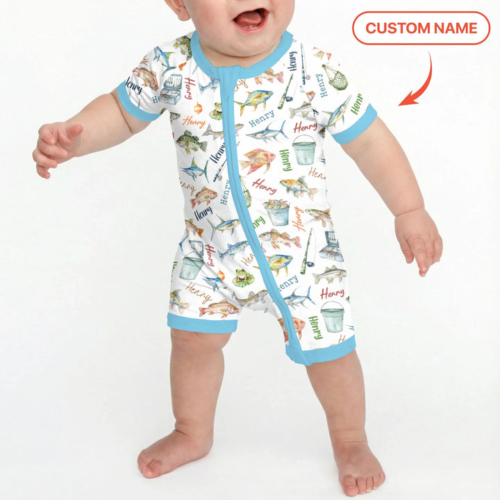 Happy Fishing Adventure Custom Name Bamboo Shorty Zippy