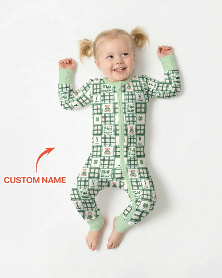 Custom Name Teddy Bear Gingham St. Patrick's Day Bamboo Convertible Zippy