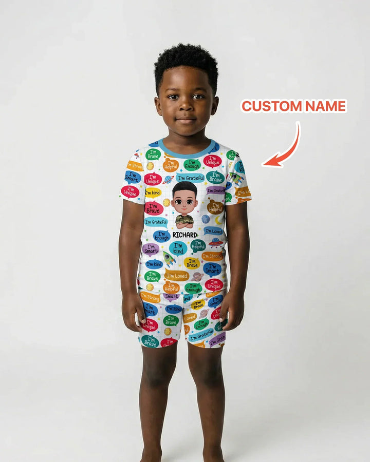 Personalized I'm Kind I'm Brave Bamboo Two Piece Short Sleeve Shorts Pajama Set