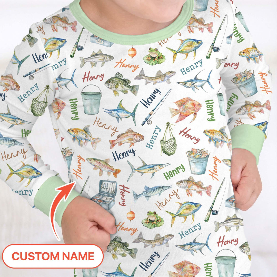 Happy Fishing Adventure Custom Name Bamboo Two Piece Long Sleeve Pajama Set