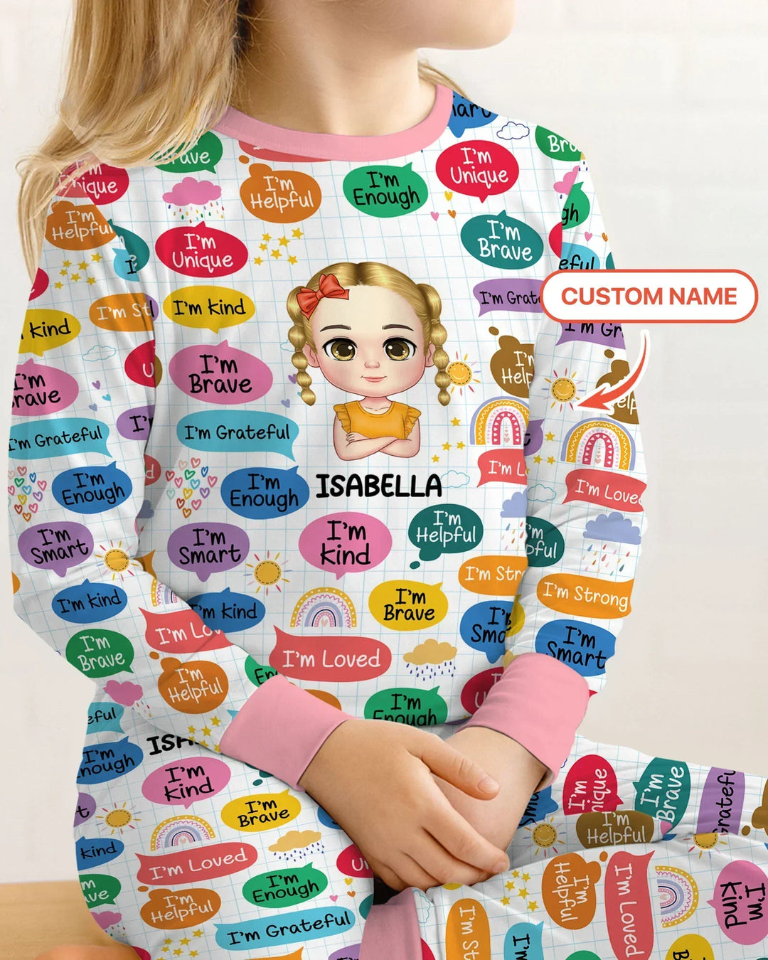 Personalized I'm Kind I'm Brave Bamboo Two Piece Long Sleeve Pajama Set
