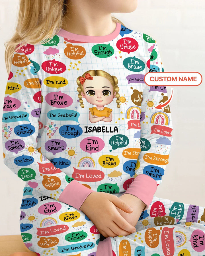 Personalized I'm Kind I'm Brave Bamboo Two Piece Long Sleeve Pajama Set