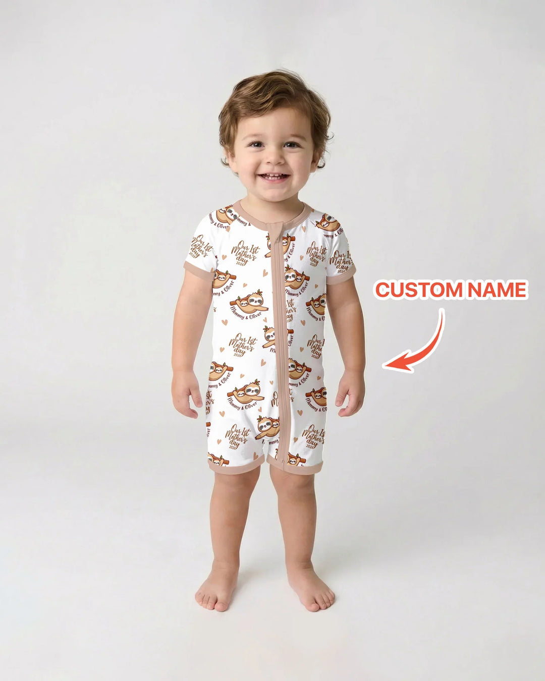 Custom Name Mama & Baby Sloth – Our First Mother’s Day 2026 Bamboo Shorty Zippy