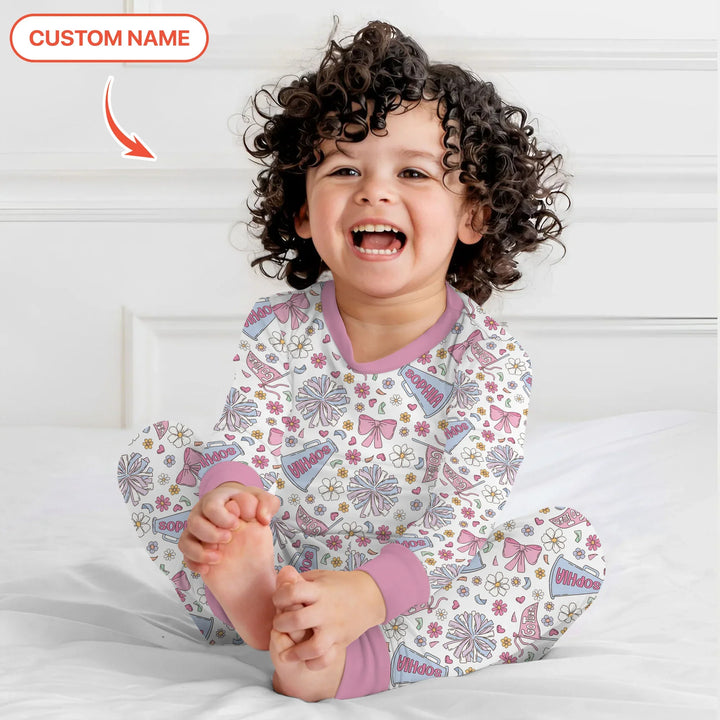 Custom Name Pastel Cheerleader Bamboo Two Piece Long Sleeve Pajama Set