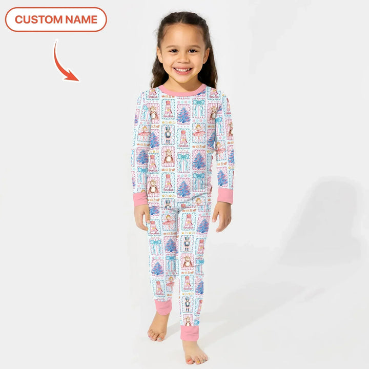 Custom Name Nutcracker Wonderland Bamboo Two Piece Long Sleeve Pajama Set