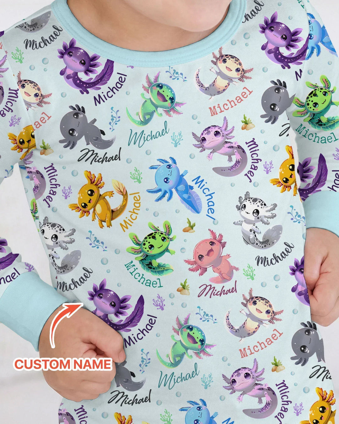 I Love You Axolotl Custom Name Bamboo Two Piece Long Sleeve Pajama Set