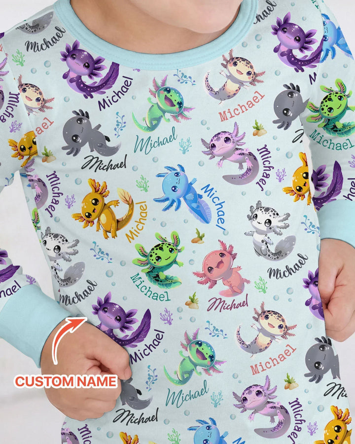 I Love You Axolotl Custom Name Bamboo Two Piece Long Sleeve Pajama Set