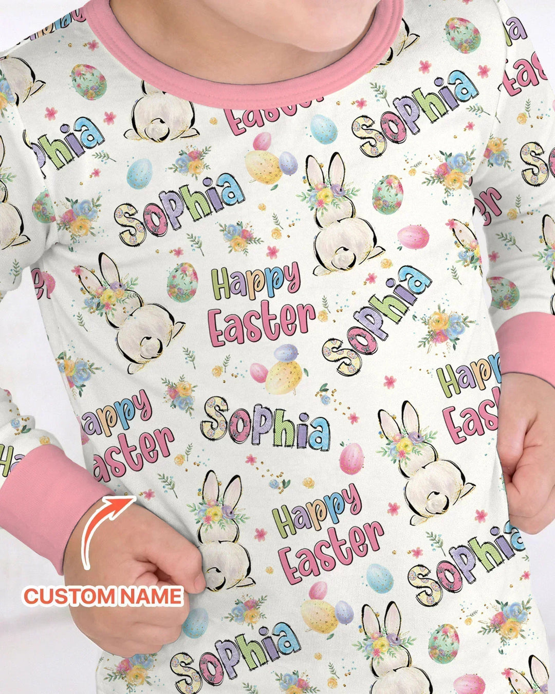 Personalized Happy Easter Bunny Bamboo Two Piece Long Sleeve Pajama Set