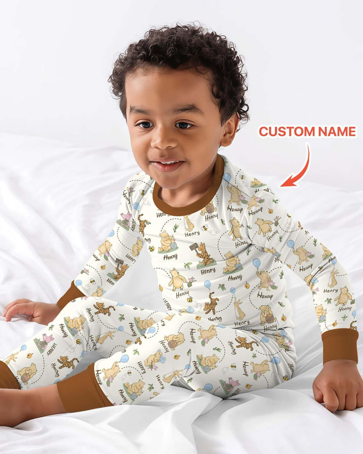Once Upon A Bear Custom Name Bamboo Two Piece Long Sleeve Pajama Set