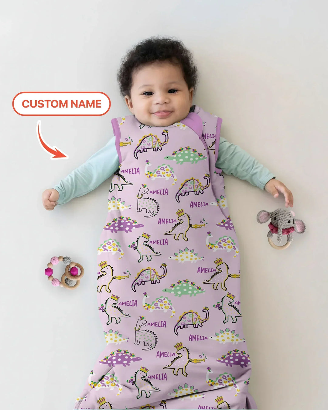 Custom Name Mardi Gras Saurus Bamboo Sleep Bag