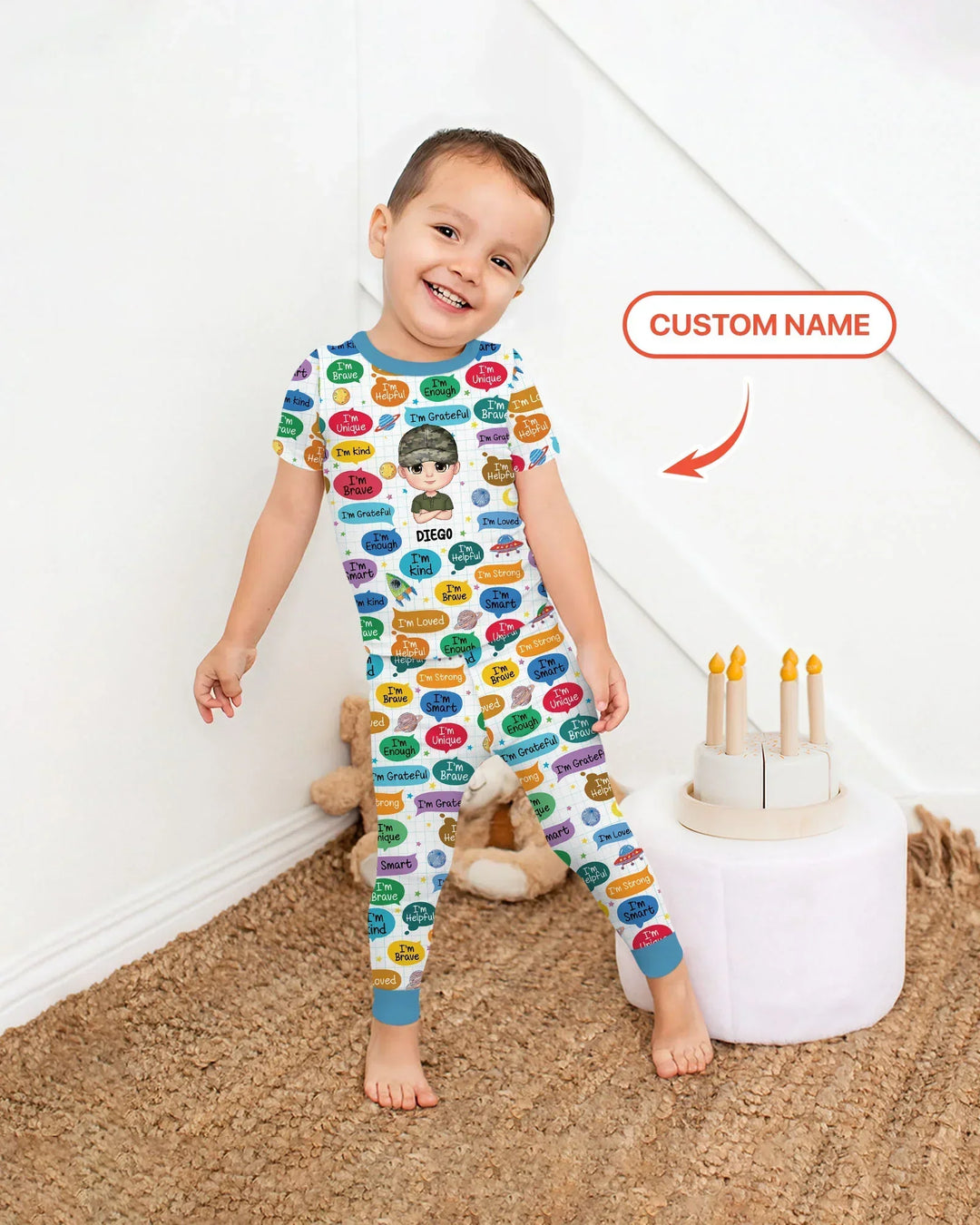 Personalized I'm Kind I'm Brave Bamboo Two Piece Short Sleeve Pajama Set