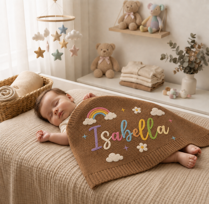 Blue Cloudy Embroidered Baby Cotton Blanket
