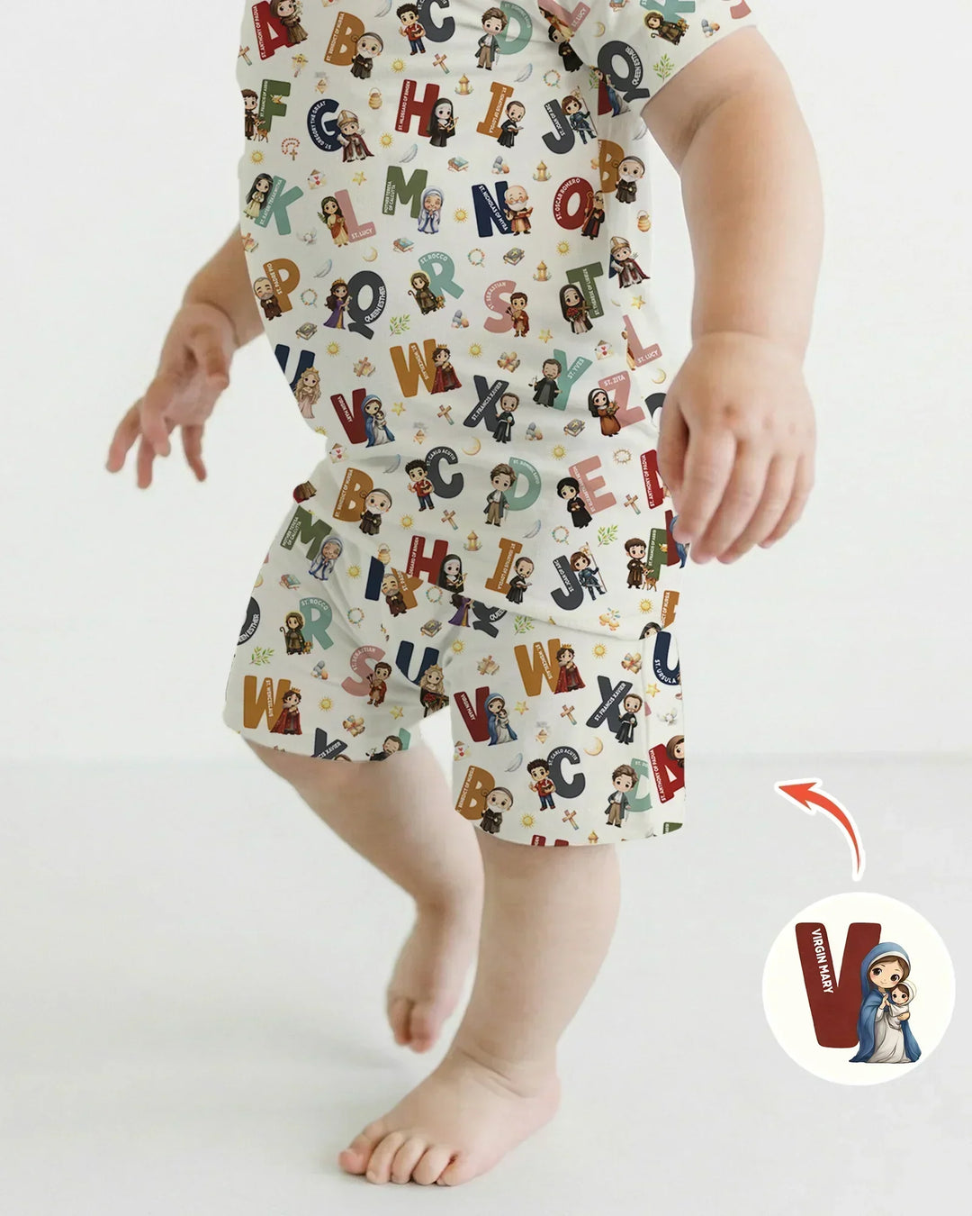 Catholic Saint ABCs Bamboo Two Piece Short Sleeve Shorts Pajama Set