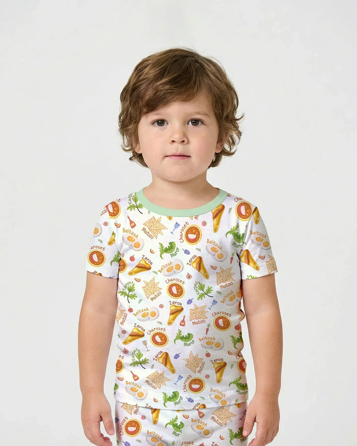 Happy Passover Family Matching Bamboo Two Piece Short Sleeve Shorts Pajama Set
