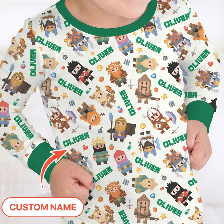 Blocky Buddy Squad Custom Name Bamboo Two Piece Long Sleeve Pajama Set