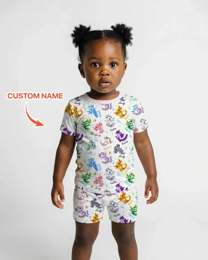 I Love You Axolotl Custom Name Bamboo Two Piece Short Sleeve Shorts Pajama Set