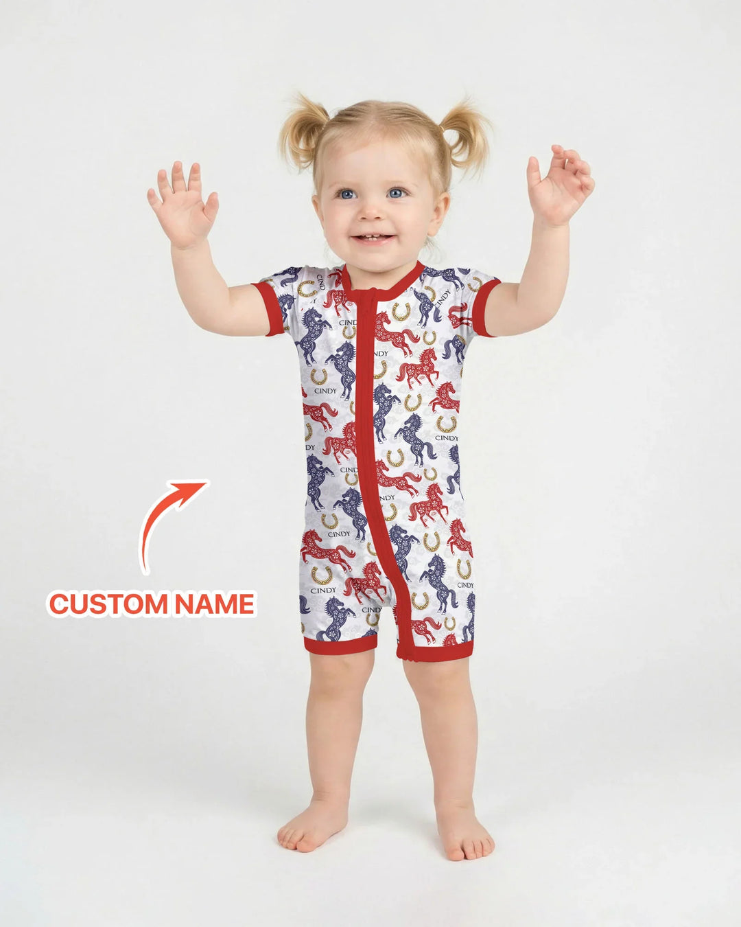 Custom Name Chinoiserie Horses Bamboo Shorty Zippy