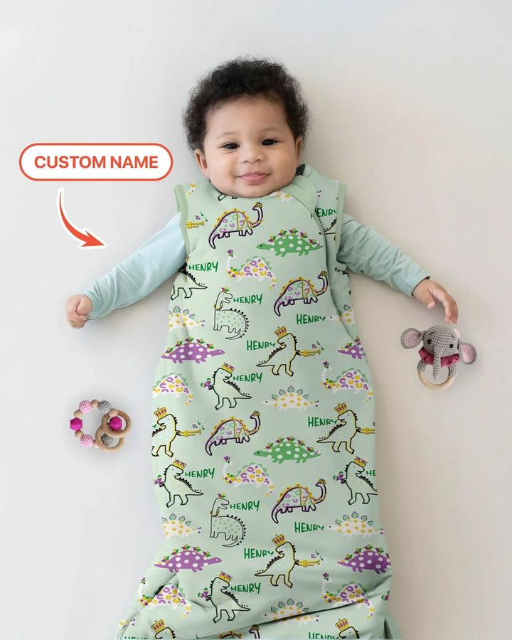 Custom Name Mardi Gras Saurus Bamboo Sleep Bag