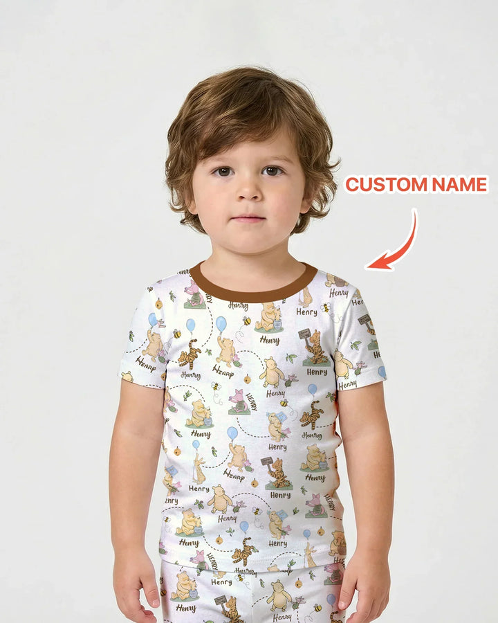 Once Upon A Bear Custom Name Bamboo Two Piece Short Sleeve Shorts Pajama Set
