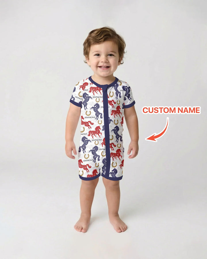 Custom Name Chinoiserie Horses Bamboo Shorty Zippy